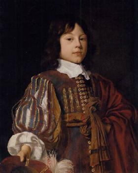 Jan Mytens : Portrait of a young gentleman in a burgundy doublet with slashed sleeves